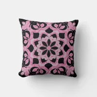 Pretty Pink Black Floral Leaves Filigree  Throw Pillow