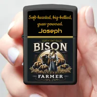 A Dedicated Farmer and Her Bison Herd at Sunset Zippo Lighter