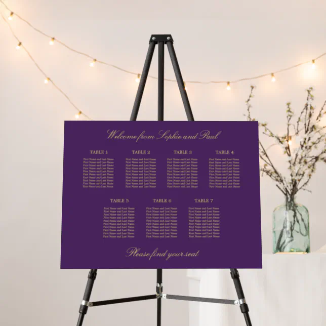 Purple Golden Beige 7 Table Seating Chart Foam Board