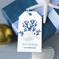 Coastal Beach Christmas Navy Blue Glitter Gift Tags