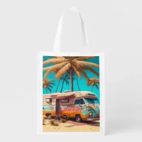 Retro RV and Palm Trees Grocery Bag
