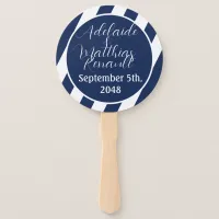 Elegant Nautical Striped Wedding -Navy Blue, White Hand Fan