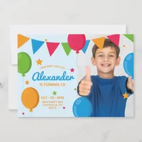 Kids Balloon Stars Photo Birthday Party Invitation