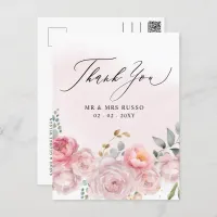 Simple Script Elegant Blush Floral Thank You Postcard