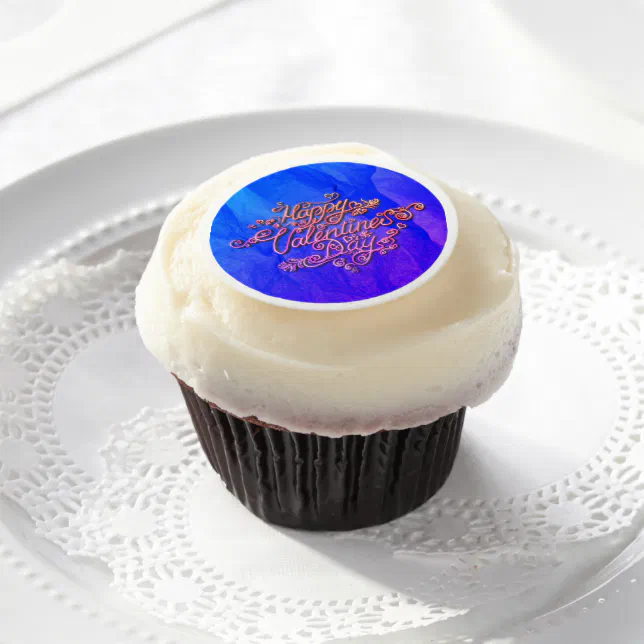 Happy Valentine’s Day blue heart lettering Edible Frosting Rounds