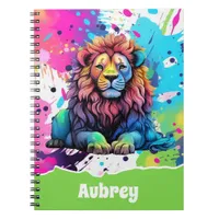 Rainbow Lion with Paint Splatter Kids Notebook