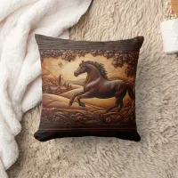 Running Horse in Countryside Throw Pillow