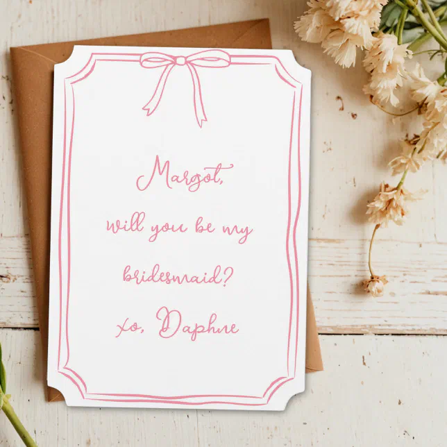 Be my bridesmaid? Light Pink Coquette Bow Proposal Invitation