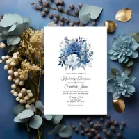 Dusty Blue Floral Wedding Invitation