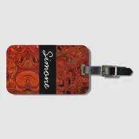 Liquid marble swirl red gold custom name luggage tag