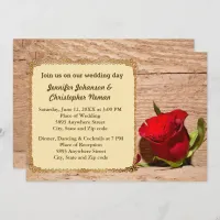 Wooden Wall & Red Rose Wedding Invitation