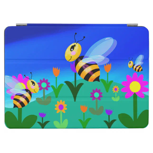 Happy bees in a flower field iPad air cover