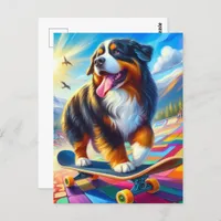 Bernese Mountain Dog Skateboarding Postcard