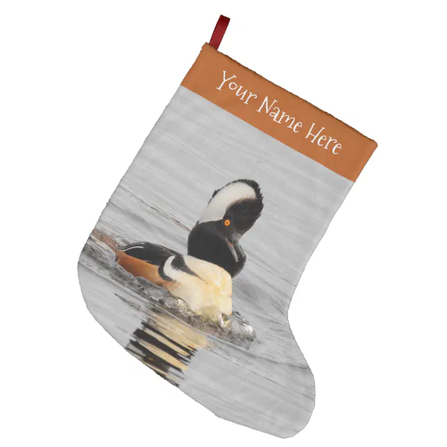 A Surprised Hooded Merganser Duck Large Christmas Stocking