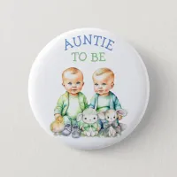 Personalized Auntie to be Twins Baby Shower   Button