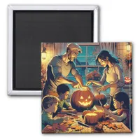 Family and Friends Carving Pumpkins Halloween Magnet