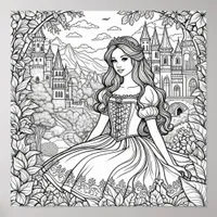 Color Me Page | Pretty Princess and Castle Poster