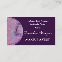 Elegant Pink Purple Watercolor Makeup Artist & QR Business Card