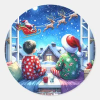 Kids Watching Santa on Christmas Eve Classic Round Sticker