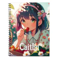 Cute Anime Girl Eating Strawberries | Summer Day Notebook