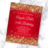 Gold Glitter Red Ombre 50th Birthday Invite Flyer