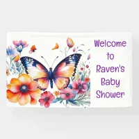 Butterfly in Flowers Girl's Baby Shower  Banner