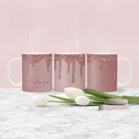 Personalized Chic Rose Gold Sparkle Glitter Drips Coffee Mug