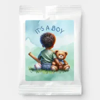Baby Boy of Color with his Teddy Bear Baby Shower Lemonade Drink Mix