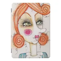 Whimsical Red Hair Girl Artsy Blue Stripes Cute iPad Pro Cover