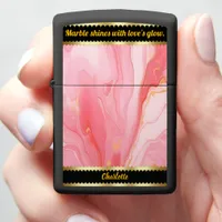 Delicate pink marble swirls with golden accents zippo lighter