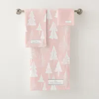 Pink White Christmas Pattern#6 ID1009 Bath Towel Set