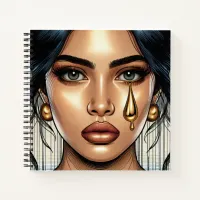 Pretty Sad Woman with Gold Tear Notebook