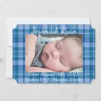 Custom Blue Plaid Baby Boy Birth Announcement