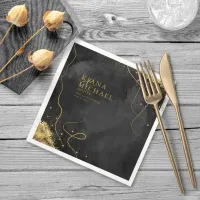 Fine Lines Gold Abstract Wedding V1 Black ID867 Napkins