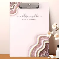 Rose Gold Blush Pink Glitter Agate Geode Clipboard