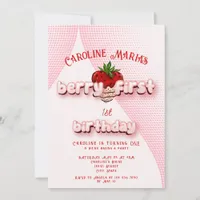 Berry First Red And Pink Strawbery Birthday Party  Invitation