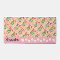 Peach Pink Groovy Floral Abstract  Desk Mat