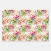 Pastel Flowers Alcohol Ink Illustration Med Print Wrapping Paper Sheets