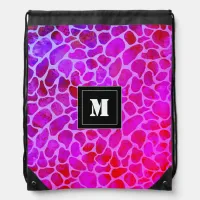 Purple and Pink Leopard Print Monogram  Drawstring Bag