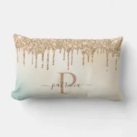 Glam Gold Glitter Drips Elegant Monogram  Lumbar Pillow
