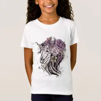 Adorable Unicorn Skull and Flowers Boho T-Shirt