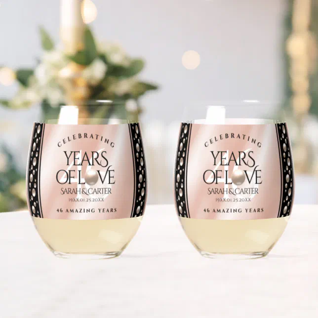 Elegant 46th Pearl Wedding Anniversary Celebration Stemless Wine Glass