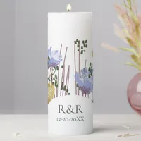 Monogram Personalized Flower Botanical Wedding Pillar Candle