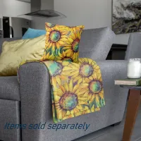 Sunflower Yellow Blue Fleece Blanket