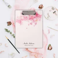 Watercolor Pink Flowers Makeup Artist Hair Stylist Clipboard