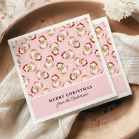 Retro Santa Pink Personalized Name Christmas Napkins