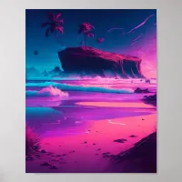 Pink and Purple Tropical Waves and Palm Trees Poster