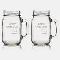 Merry Christmas All Our Love 'Names" etched Mason Jar W/ Handle