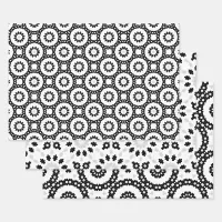 Black White & Grey Mosaic Boho Geometric Patterns Wrapping Paper Sheets