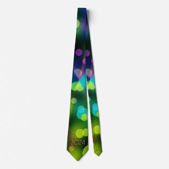 2024 new year with multicolor bubbles neck tie